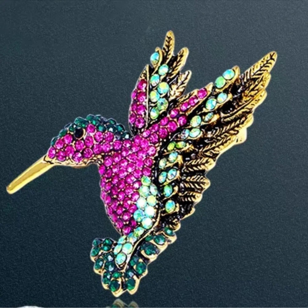 Hummingbird Pink Green Brooch